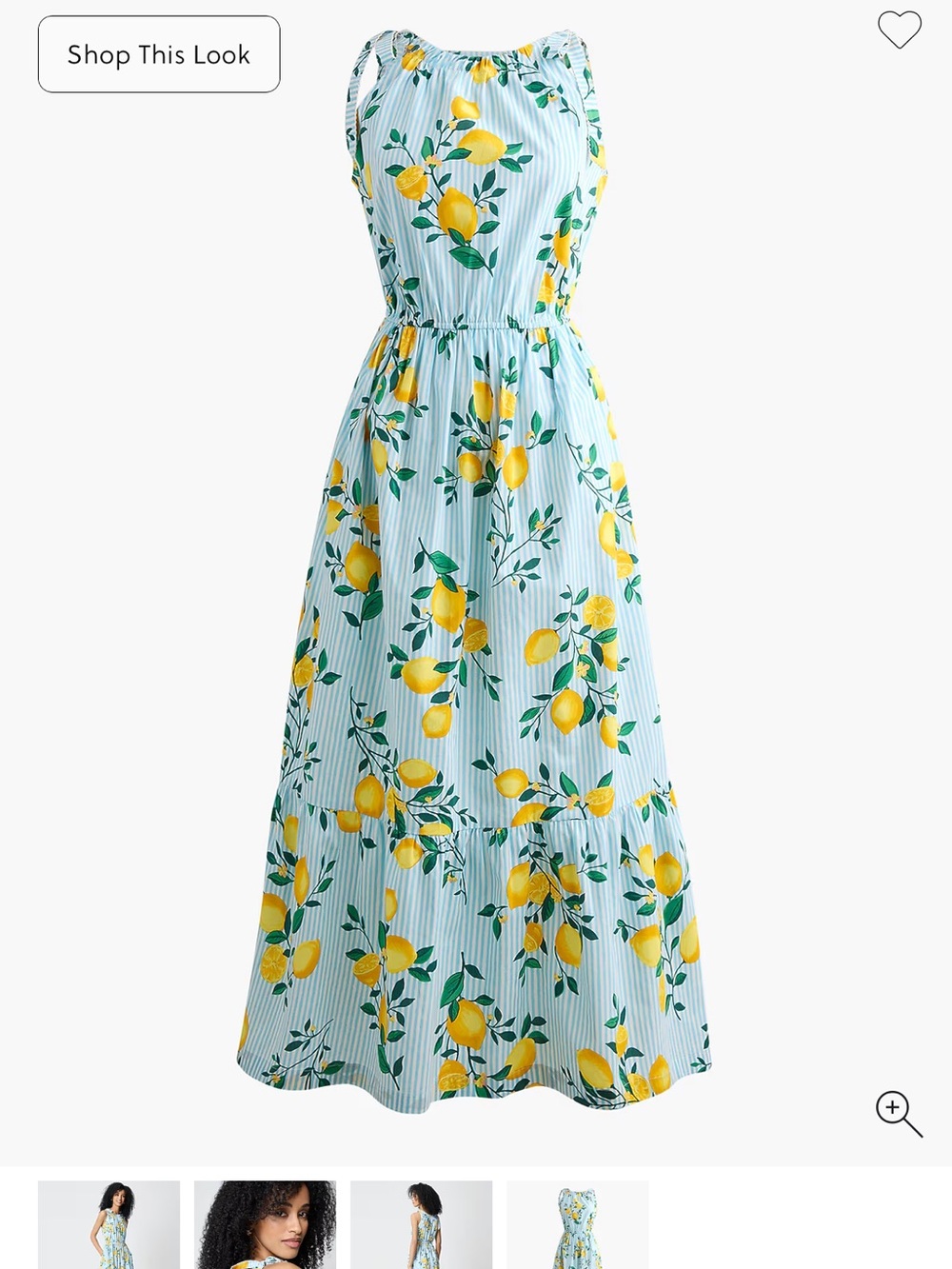 J. Crew Factory Blue and Yellow Lemon-Print Maxi Dress